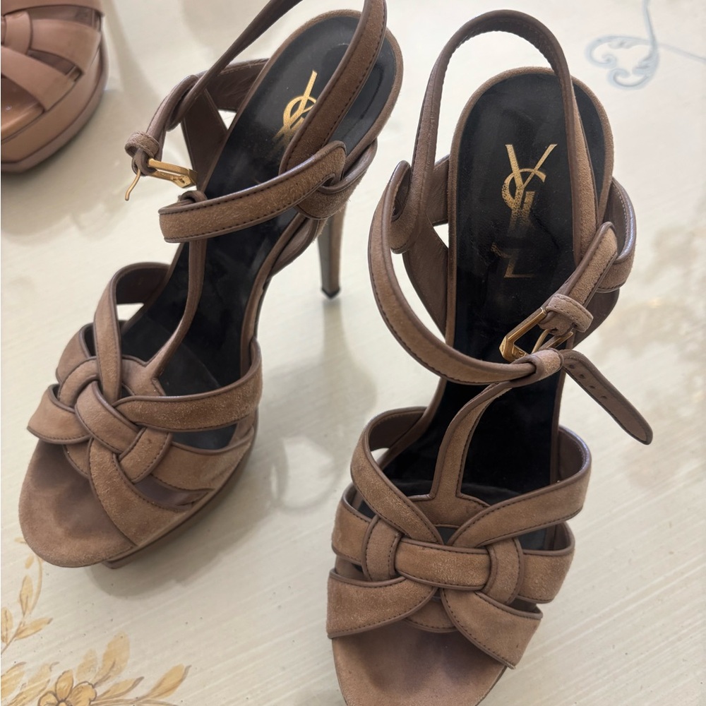 Yves Saint Laurent Tan Strappy Heels